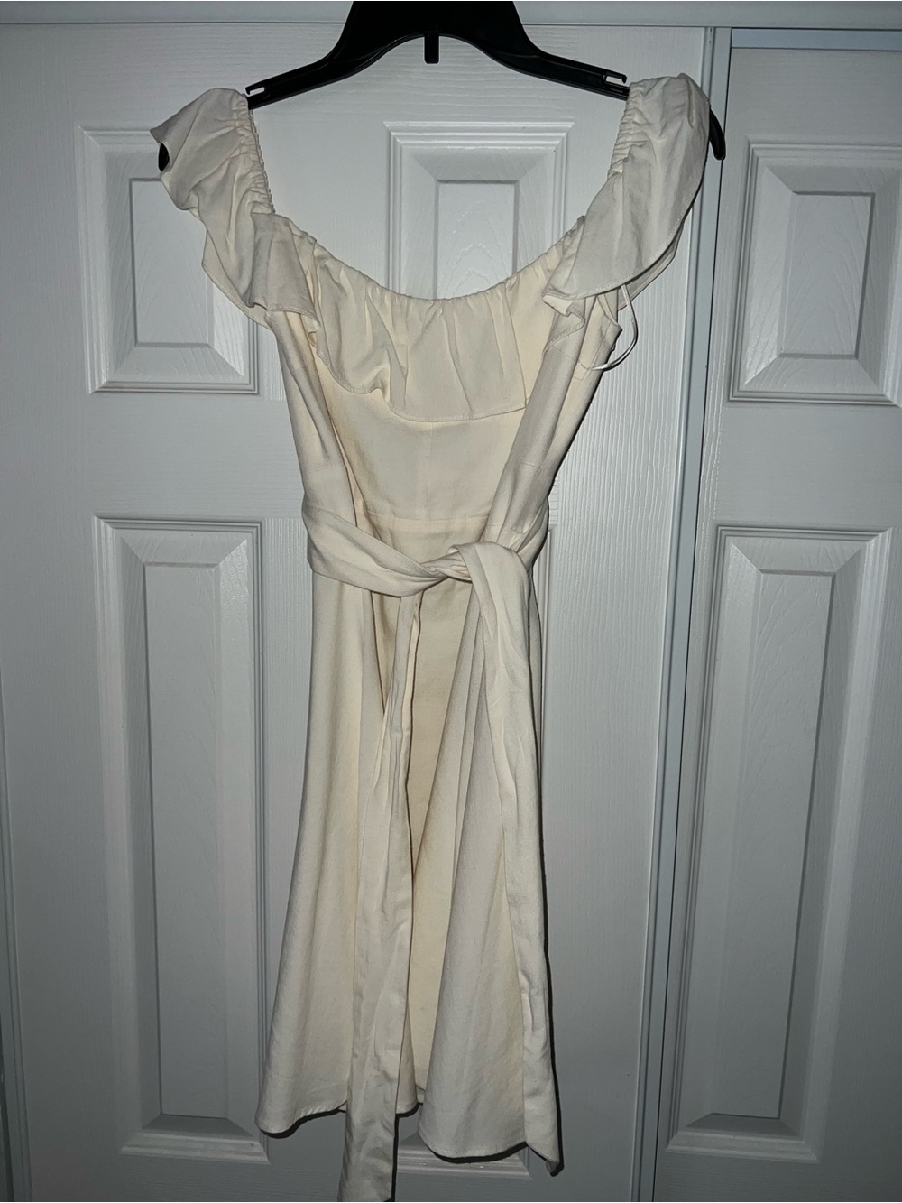 Zara Cream Ruffle Off-Shoulder Midi Dress